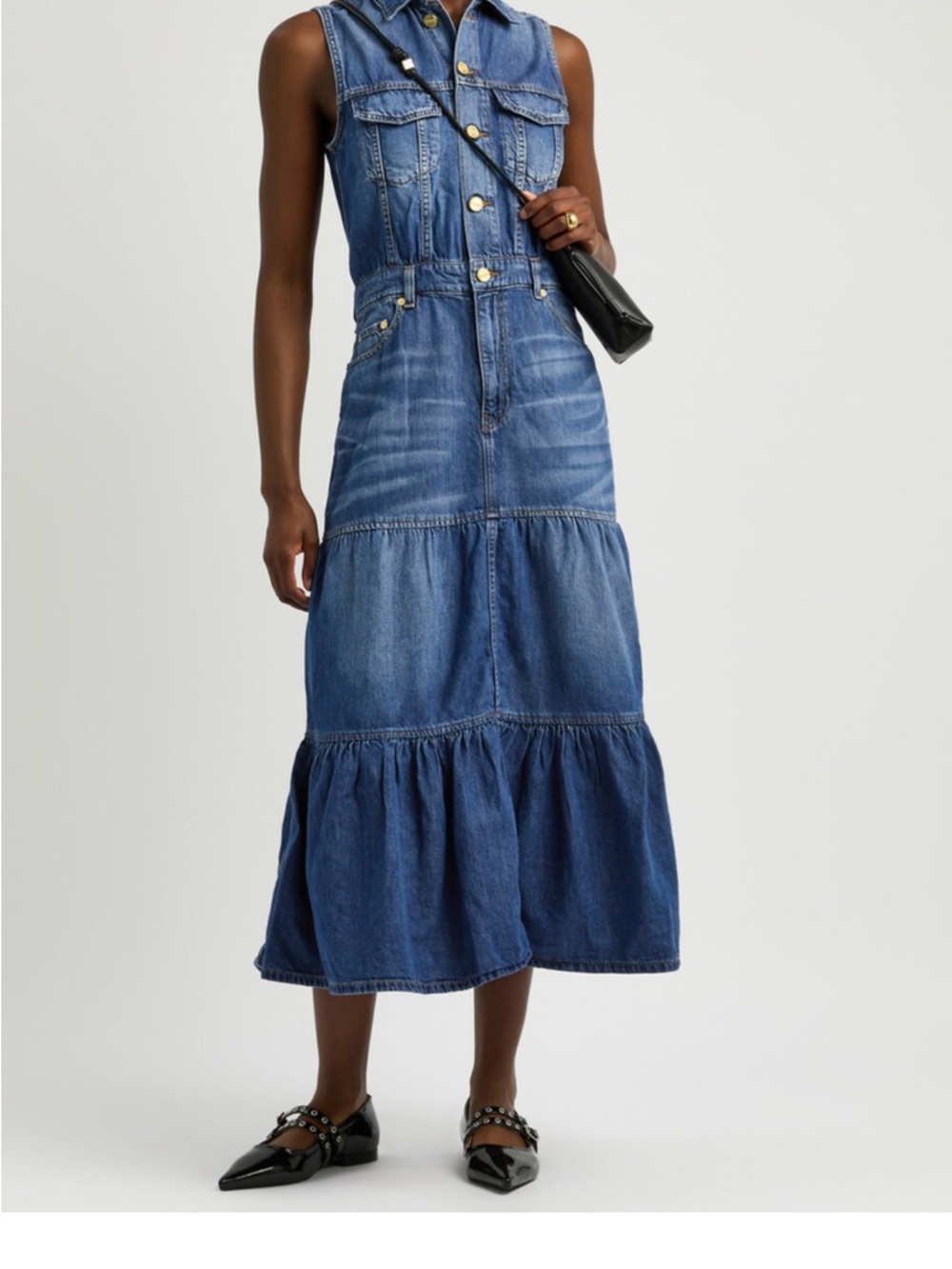 GANNI
Tiered denim midi shirt dress